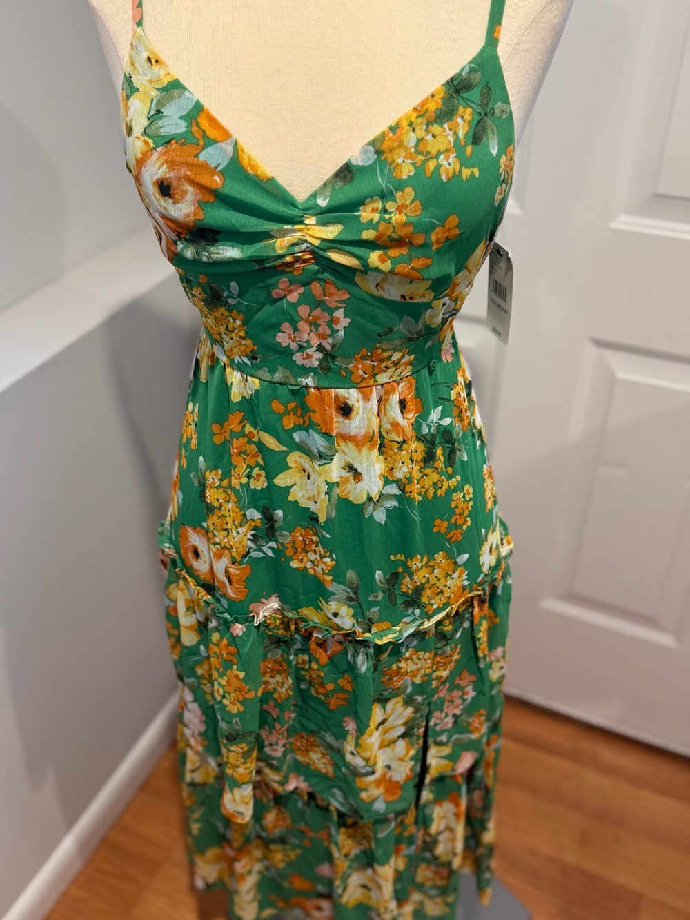 BCX Green Floral Spaghetti-Strap Maxi Dress (24)